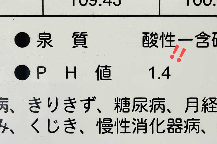 pH1.4の温泉分析表の一幕
